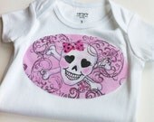Appliqued Onesie Pink Glitter Skulls  3-6 months