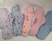 Set of Five Resusable 12" Postpartum Size Cloth Menstrual Pad