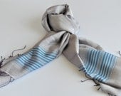 Handwoven Ida Silk Shawl - Gray - Blue Stripes