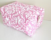 Pink Damask Makeup Bag  - Pink Cosmetic Pouch -  Lunch Bag - Wet Bag -Waterproof Bag
