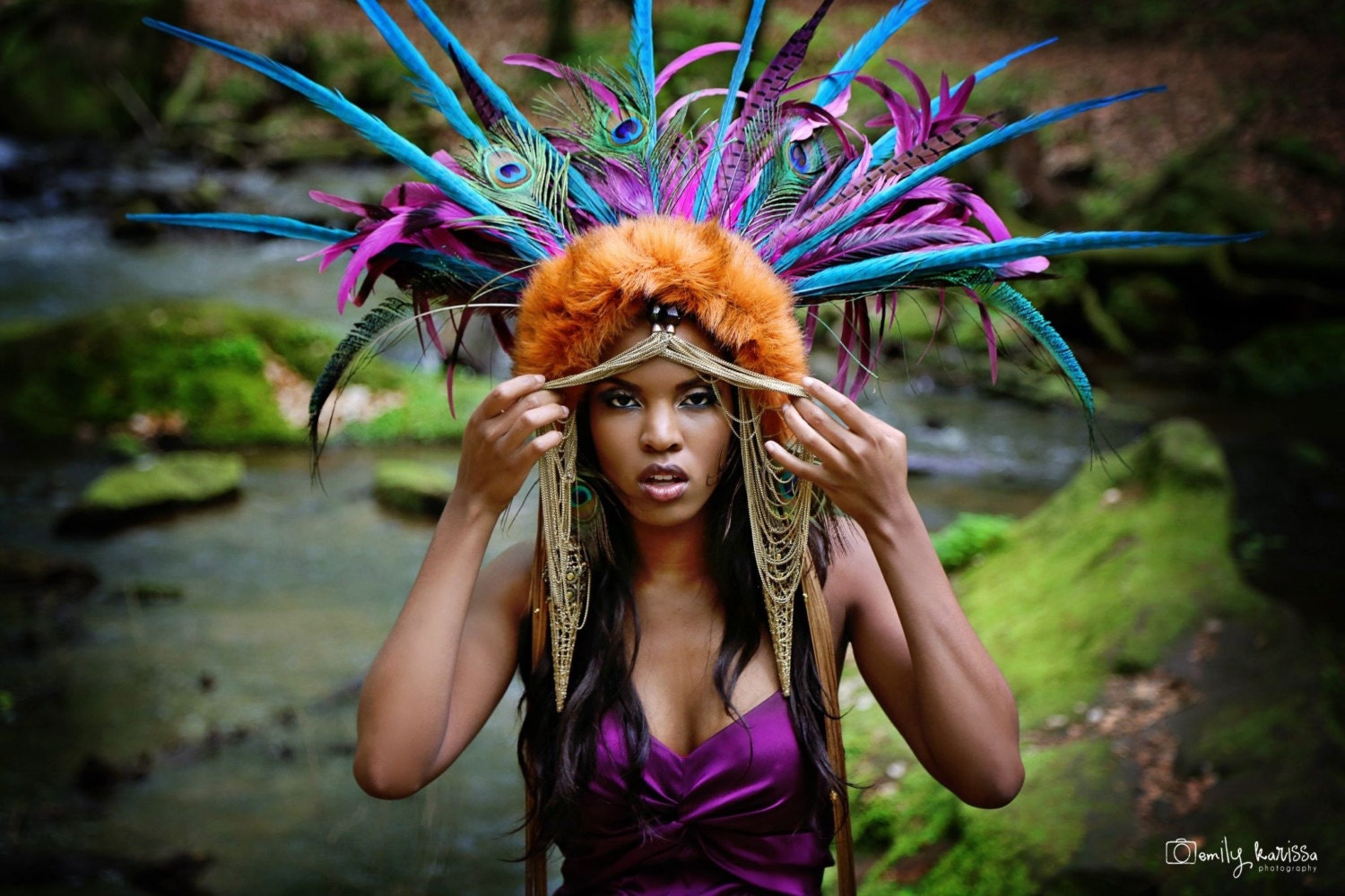 READY TO SHIP Color explosion goddess gypsy coque festival feather Fantasy headdress headpeice wig