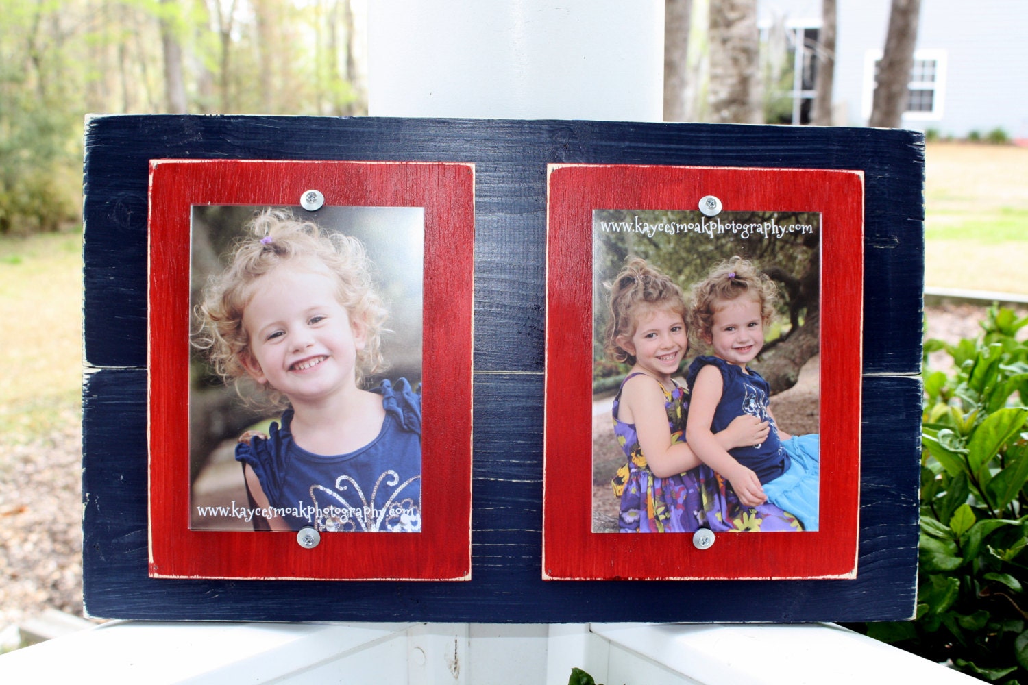 Distressed Picture Frame, Boys Room, Rustic Frame, Navy Frame, Double 5x7 Frame