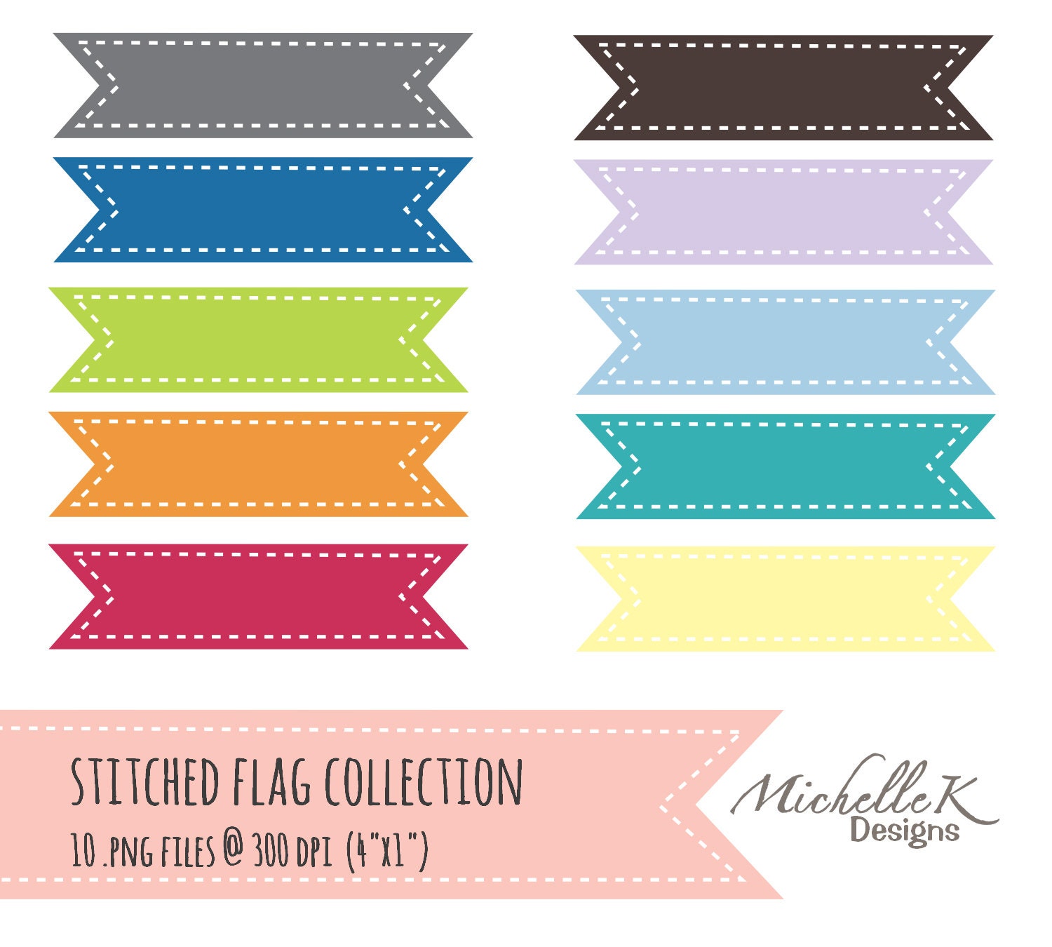 The Stitched Flag Collection - 10 Digital Flags (1" x 4" at 300 dpi) - .pgn files - Available as an Instant Download