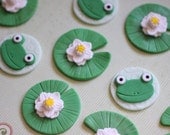 Whimsical Frogs and Lily Pads Fondant Toppers - Perfect for Cookies, Cupcakes and Other Edible Treats