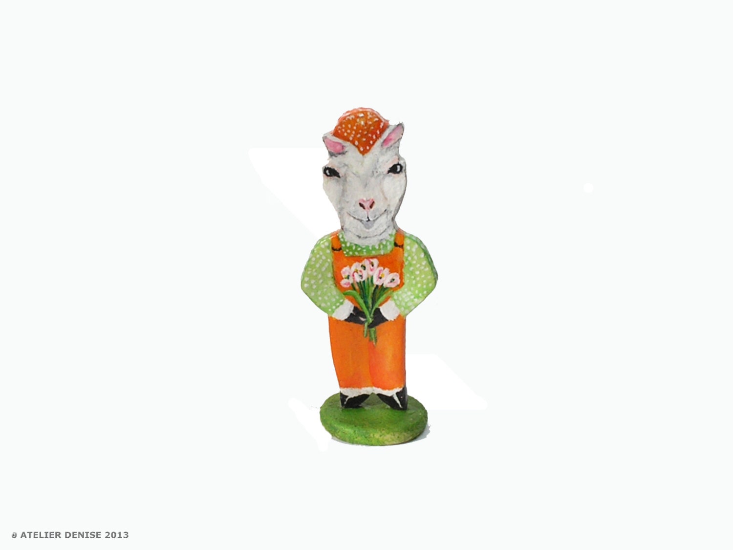 Folk Art Lamb Figurine in Tangerine