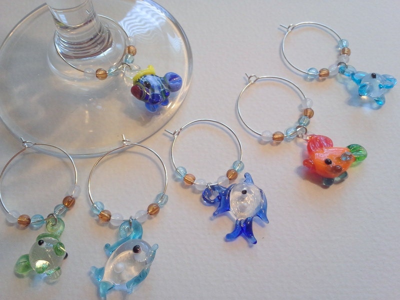 beach wine glass charm, set of 6,