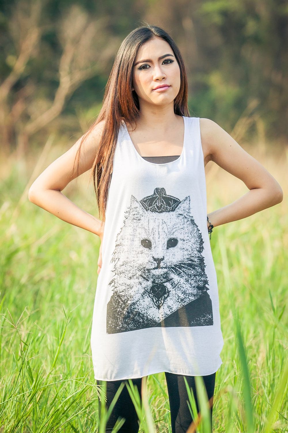 Cat wearing hat Tank Top - Women tank top t-shirt Tunic top Unisex men  Shirt Vest Women Sleeveless Singlet white T-Shirt Size M L