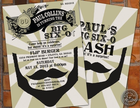 Beard and Mustache Bash themed costume Birthday Party, Man Cave Party invitation - retro sign, steampunk and vintage inspired Il_570xn