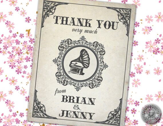 Steampunk Gramophone record player themed wedding Thank you cards - retro sign, steampunk and vintage inspired Il_570xn
