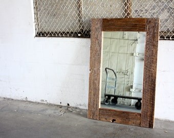 Reclaimed Wood Mirror // Rustic Barn Wood Frame // Custom Made to Order