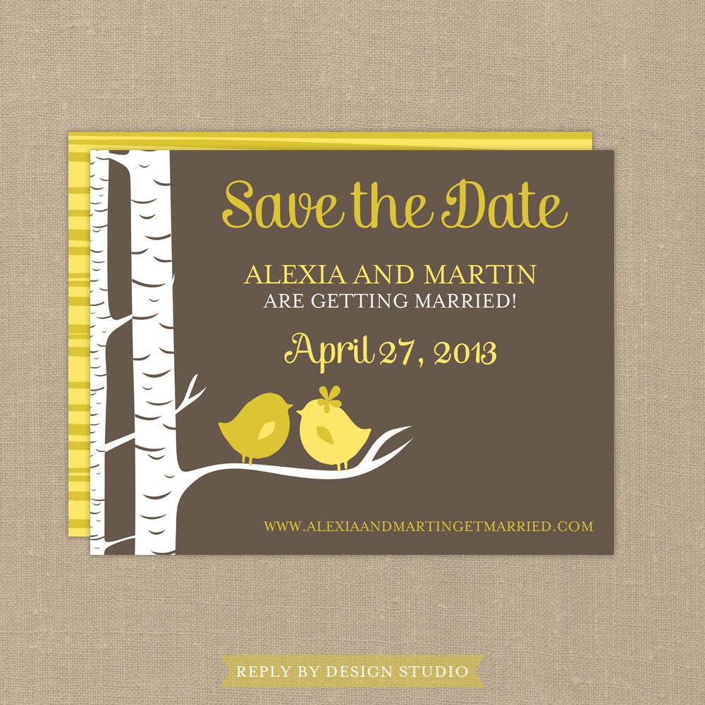 Wedding Save the Date (For the Birds) - Digital Files or Deposit on Printing (Customizable Love Birds Design)