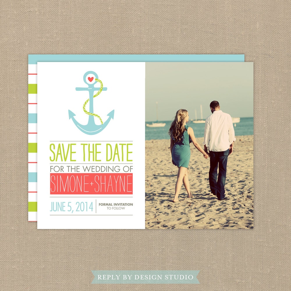 Wedding Save the Date (Anchors Away) - Digital Files or Deposit on Printing (Customizable Anchor Design)
