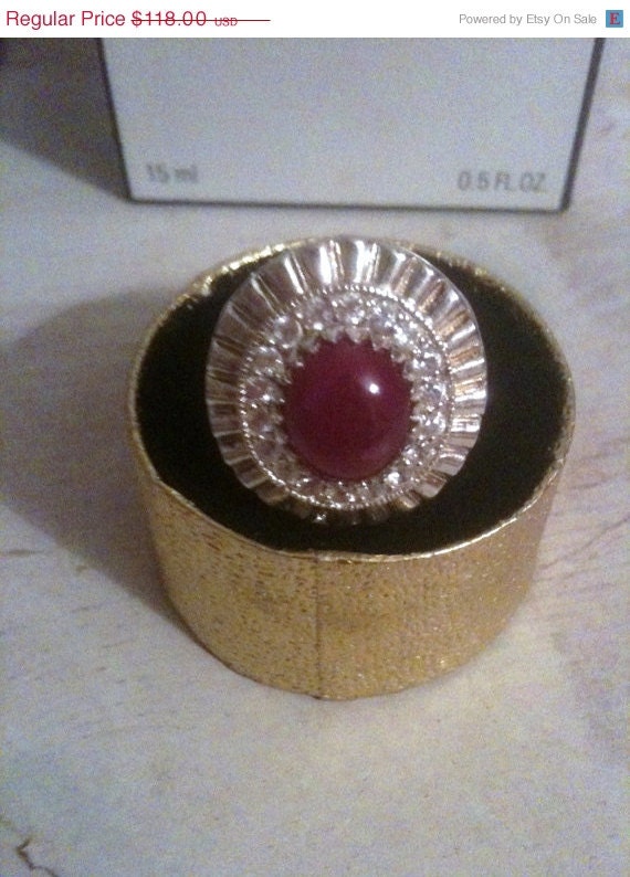 Sterling Silver Ruby and White Topaz Ring 1950s Vintage Jewelry