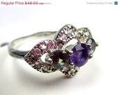 Amethyst Glass Sterling Silver Ring 1950s Vintage Jewelry