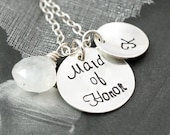 Maid of honor gift, custom birthstone, custom initial, wedding gift, hand stamped maid of honor jewelry