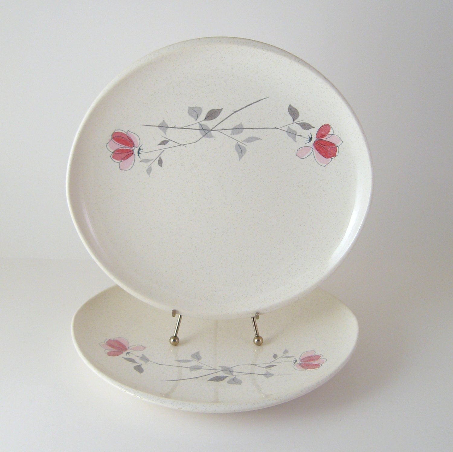 Vintage Dinner Plates, Set of 2, Franciscan China Duet, Mid-Century Modern Dinnerware Dishes, 1950s 1960s