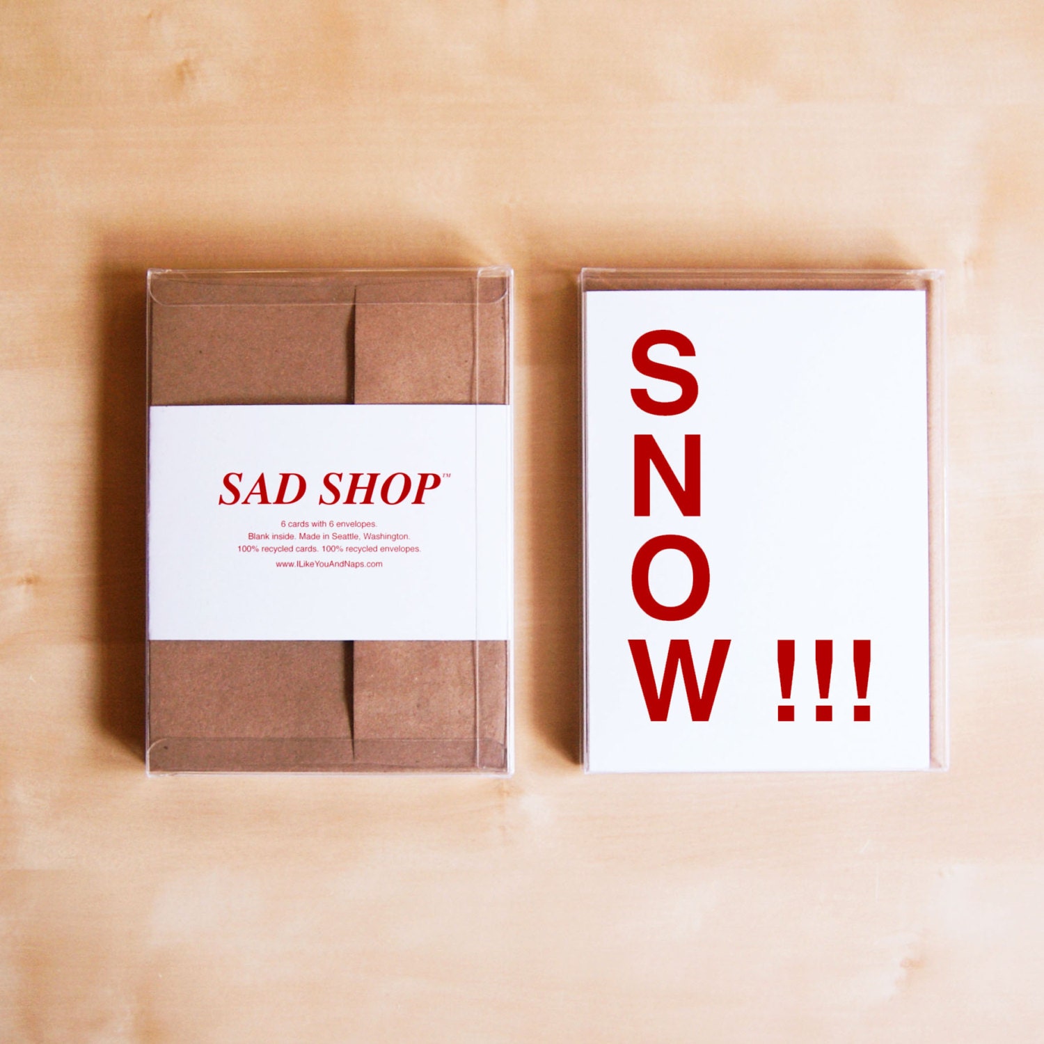 Holiday Card Set - Christmas Card Set - Unique Holiday Cards - Blank Holiday Cards - Red Holiday Cards - SNOW - Set of 6 Cards