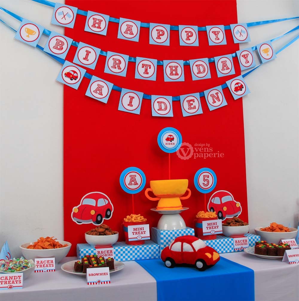 Vintage Racing Car Red Blue Birthday Party Package Personalized MINI Collection Set  - PRINTABLE DIY - PS807CA1y