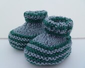 Knitted Baby Booties Stripy Soft Handmade Green Blue Gray  3-6 Months Ready to Ship