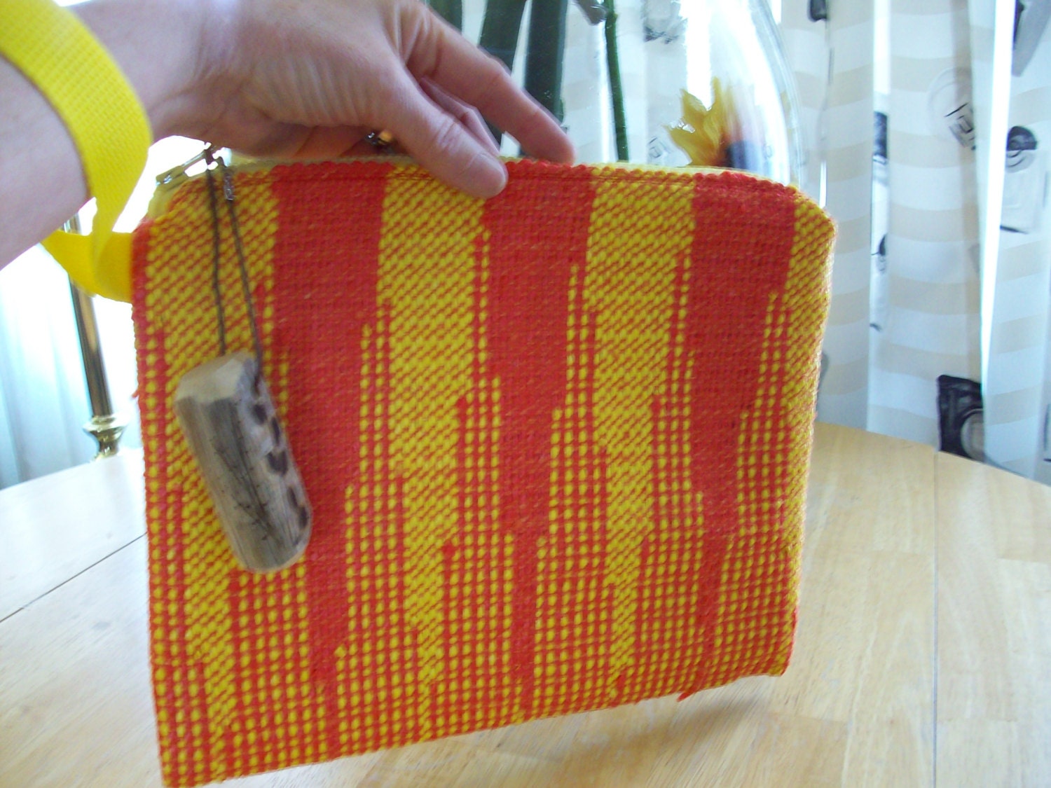 Hand Woven Plarn Zippered Pouch - Yellow and Red
