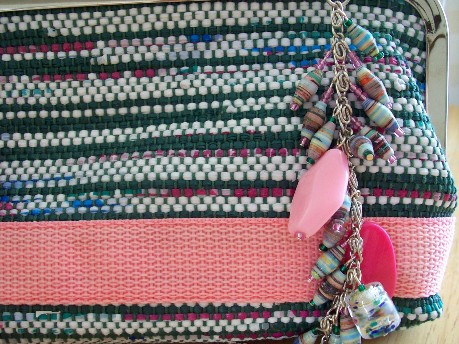 Hand Woven Plarn Clutch With Removable Chain Strap