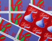 Vintage unused - Love and Kisses - postage stamps to post 10 letters - or use in scrapbooking and crafts