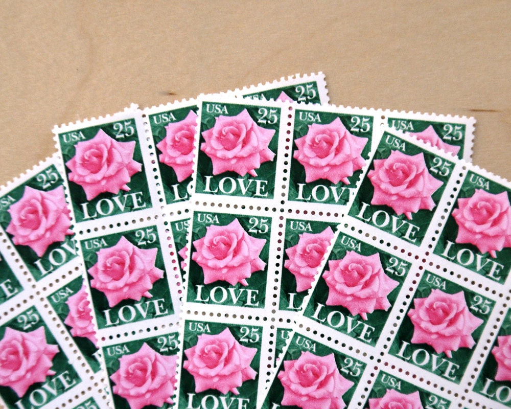 50 pieces - Vintage un-used 1988 25 cent LOVE (pink rose) stamps - great for wedding invitations