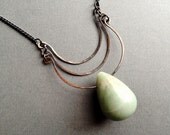 The Balance- Hammered Oxidized Copper Pendant with Amazonite Stone Teardrop Briolette Shield Necklace