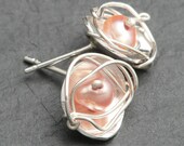 Pink / Peach Pearl Nest Stud Earrings in Sterling Silver