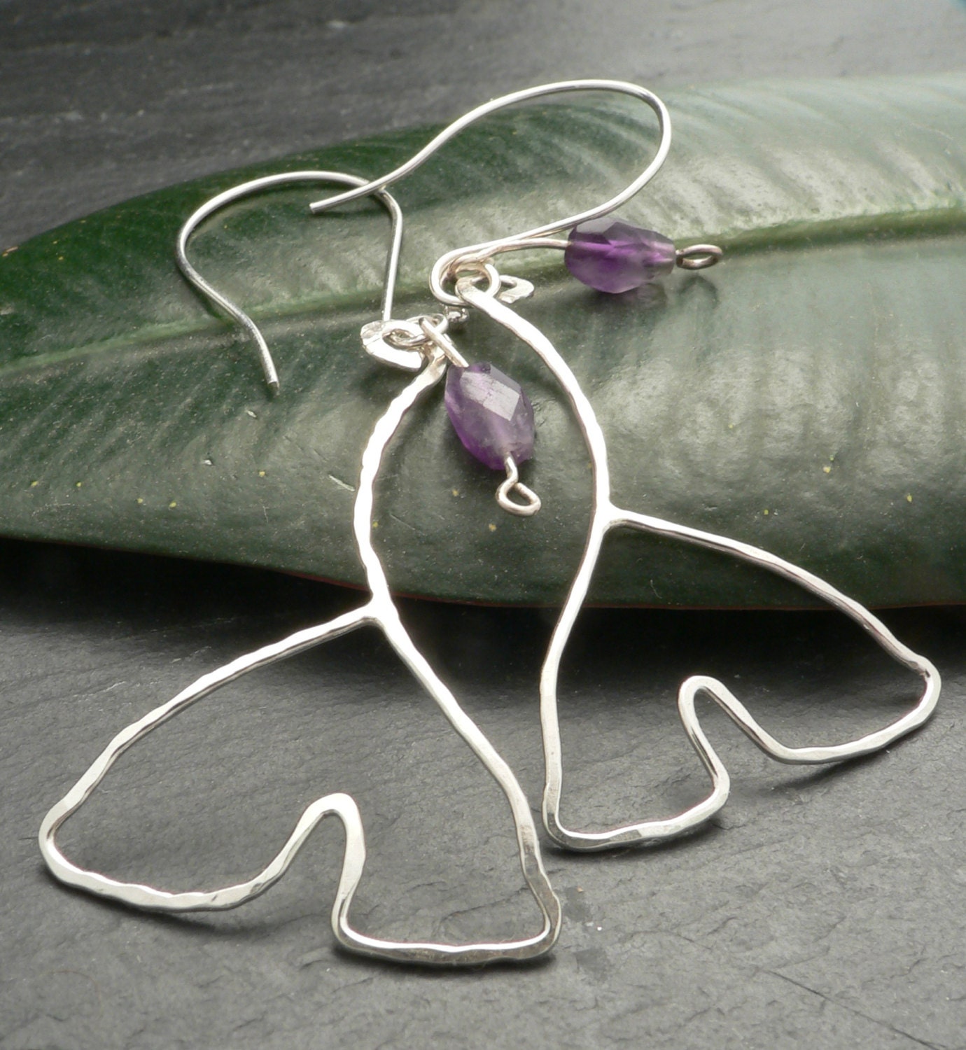 Amethyst Gingko Leaf Sterling Silver Earrings