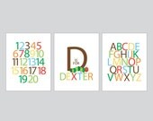 Nursery Decor, Personalized Name, Alphabet, Numbers - The Very Hungry Caterpillar - Three 8x10 Prints
