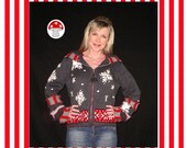 Peppermint Snowflake Elf Hoodie Size Large Recycled Sweater Zipper Jacket Fairy Candy Coat White Snow Gray Cardigan Red Stripe Cozy Warm