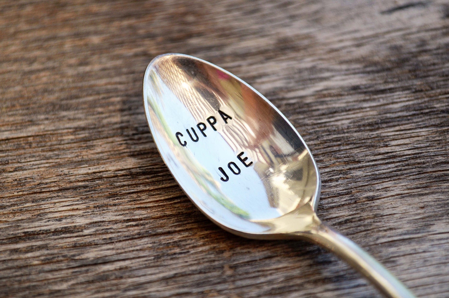 CUPPA JOE - Upcycled Vintage Silverware Spoon hand stamped