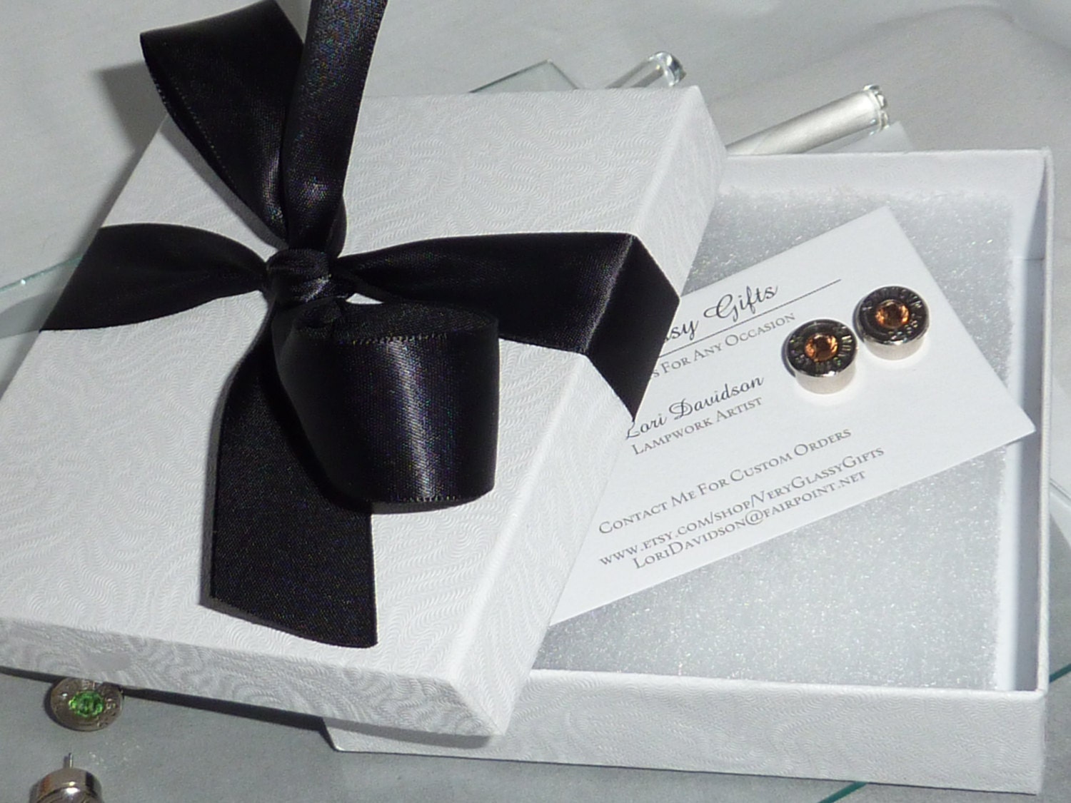 Bullet Earrings . 357 Magnum Nickel Plated Brass . April Diamond .