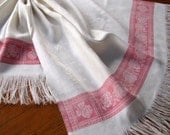Vintage Linen Display Show Towel Damask Fringe Turkey Red