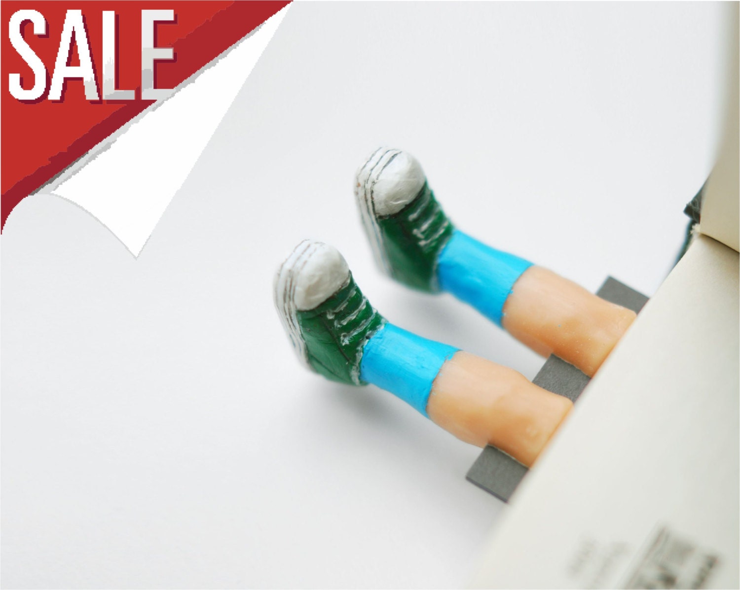 SALE. Legs in the book. Green sneakers and blue socks bookmark . Funny children gift, for her, him, kids, all, teacher.