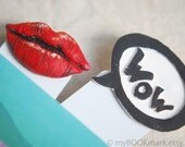 Red lips and WOW as bookmarks. Funny set of  book markers. Hilarious Gift gor her, all. Ohtteam, theteam