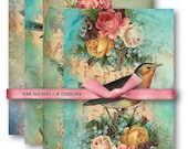 Shabby Birds & Flowers Papers - Digital Collage Sheet Download - Set 664