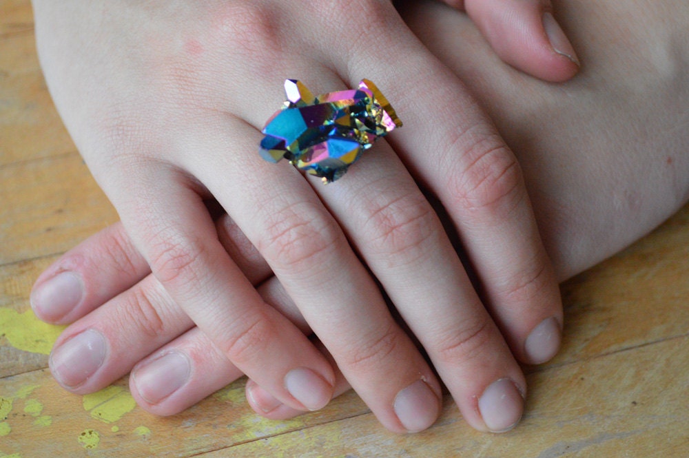 Cosmic Rainbow Titanium Crystal Ring