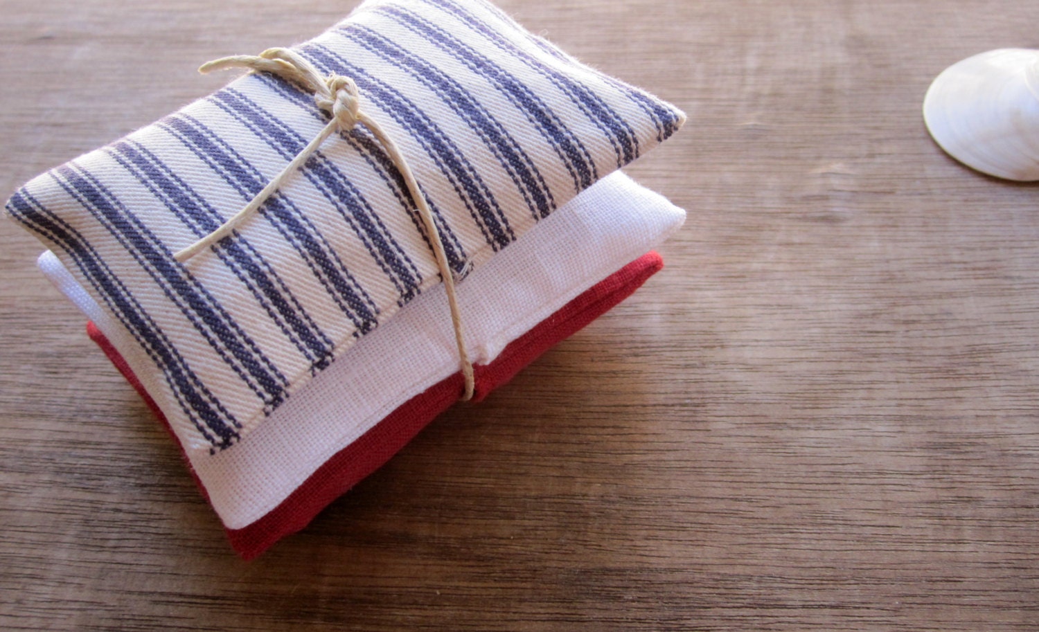 Lavender Sachet Set of 3, Blue ticking and White Linen