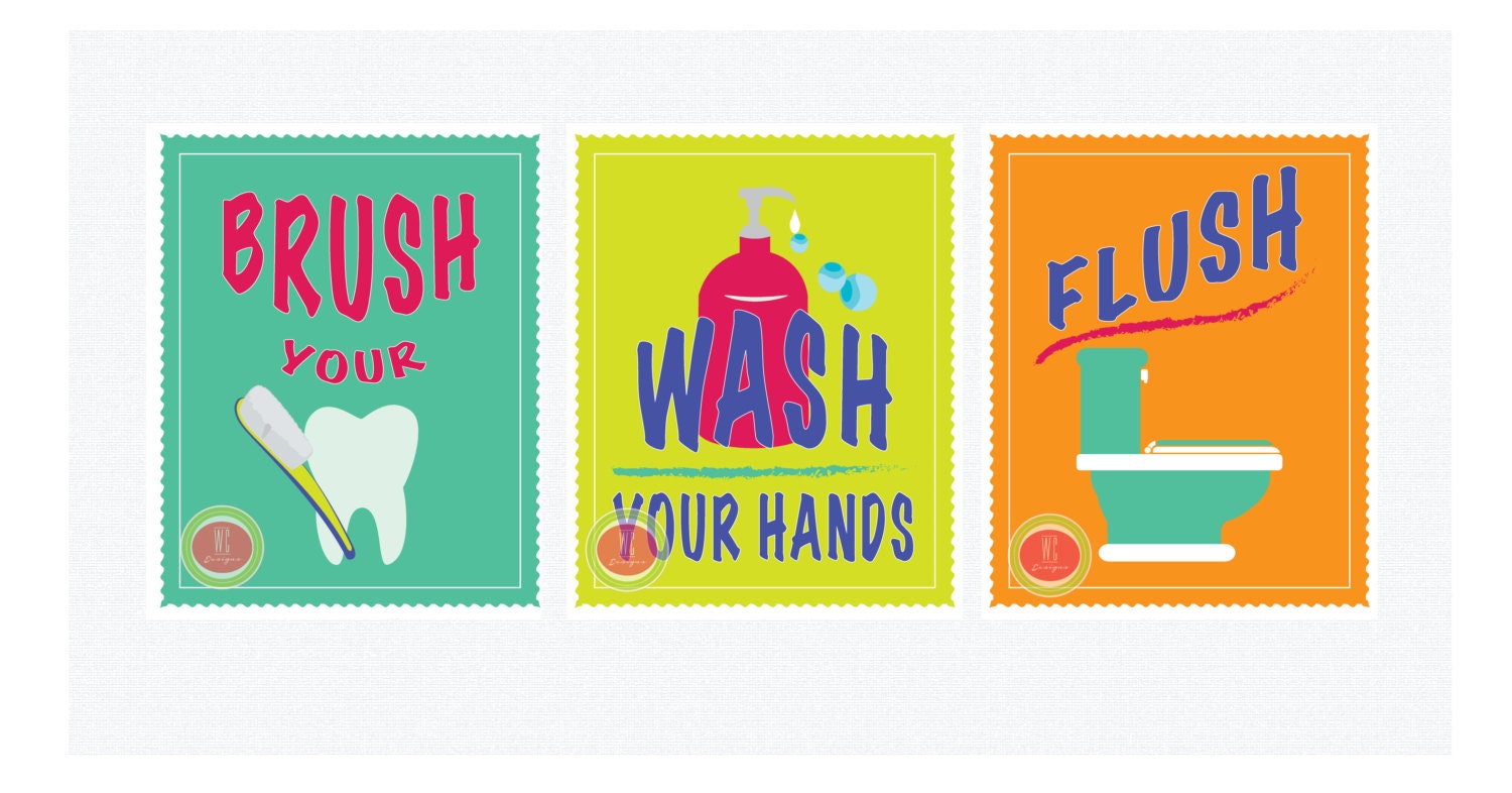 KIDS BATHROOM Wall Art Decor - Wall Art Printable - Instant Download - by WC Designs Il_570xn