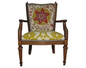 FREE SHIPPING  Suzani Vintage Arm Chair Yellow Floral Distressed Rustic Modern Chic Vintage