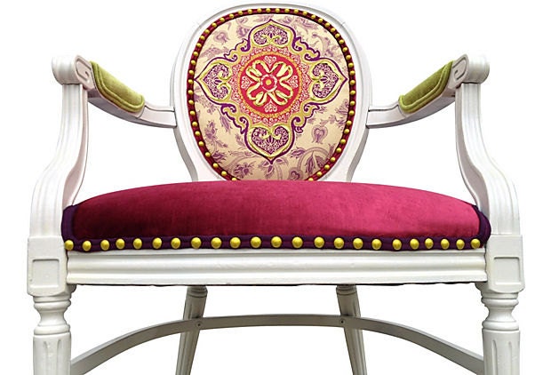 Free Shipping Upholstered French Louis Chair Iman Fabric Rose Pink Velvet Silk Paint White Arm Chair Eclectic Modern Chic