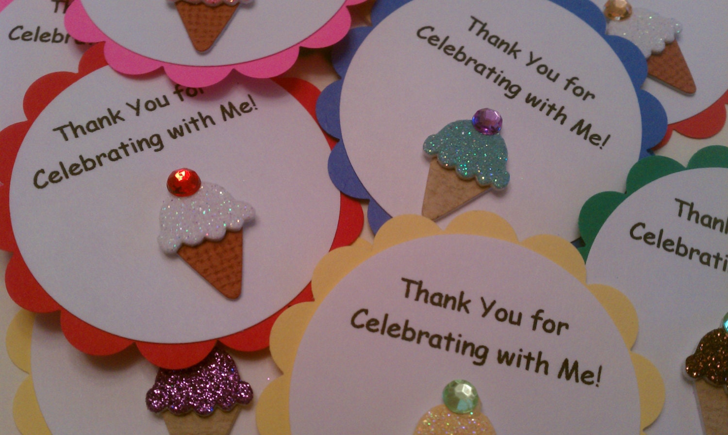 ice cream cone thank you, party favor tags - set of 10
