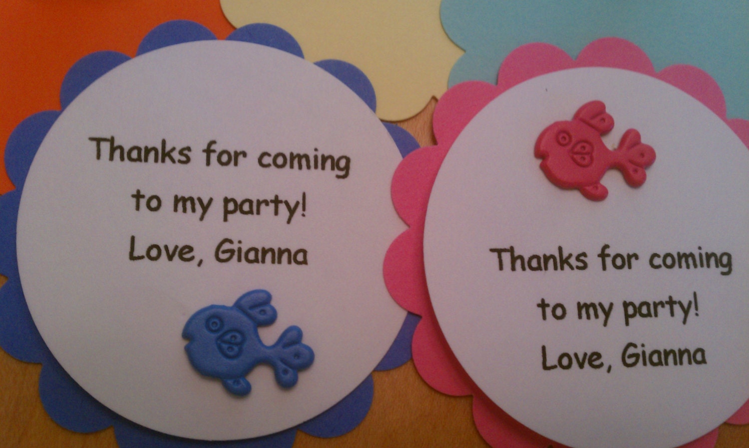 Personalized fish party favor / thank you tags - set of 8