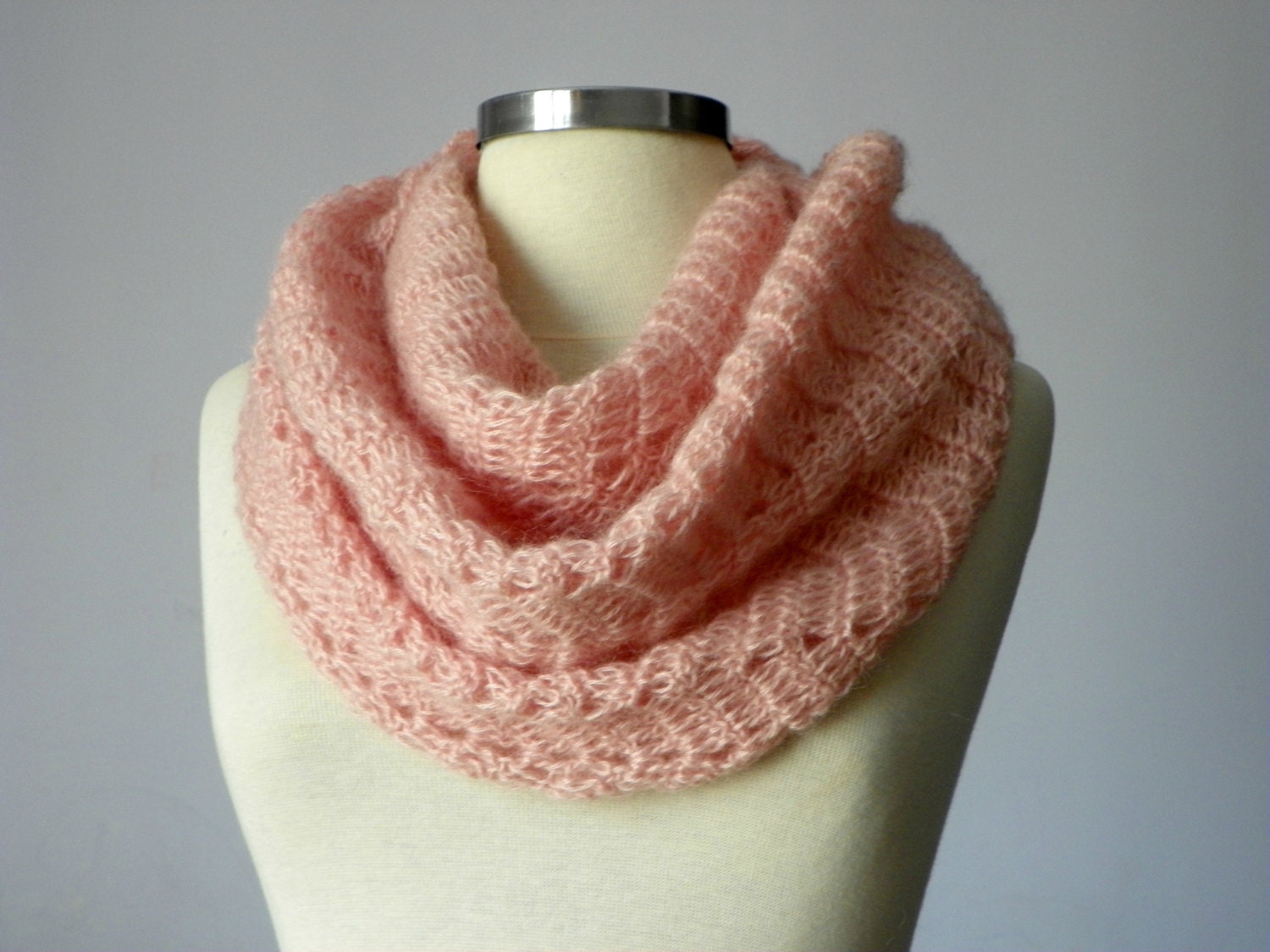 Crochet Cowl Scarf Neck Warmer, powder pink Handmade winter, fall women accessories, chunky infinity cowl