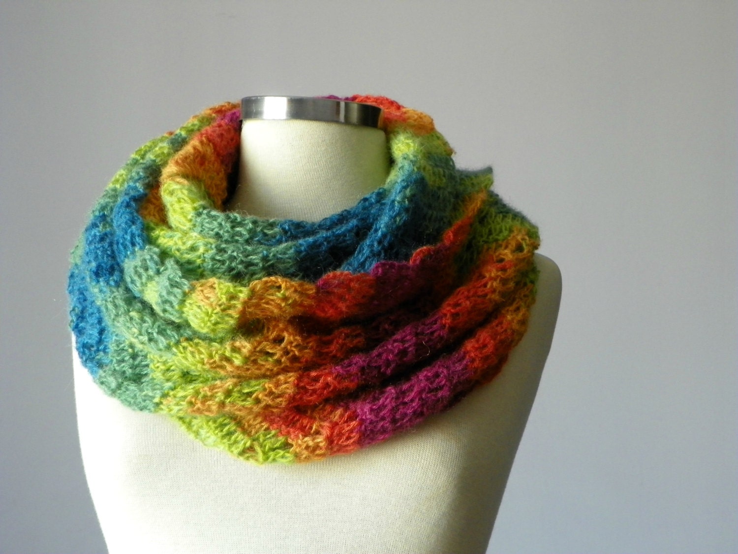 Crochet Cowl Scarf Neck Warmer green orange blue fuchsia, winter fall women accessories, mohair chunky infinity cowl