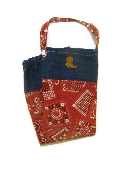Fabric Plastic Bag Holder-Grocery Bag Holder- Red and White Western Bandana
