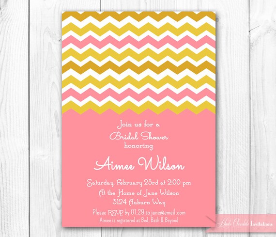 Modern Chevron Bridal Shower Invitation. Pink & Gold - DIY Printable Chevron Bridal Shower, Baby Shower or Brithday Invitation. Il_570xn