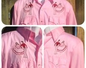 VINTAGE 1970s embroidered PINK rockmount ranch wear western shirt - cowboy shirt - square dance shirt - made in the usa